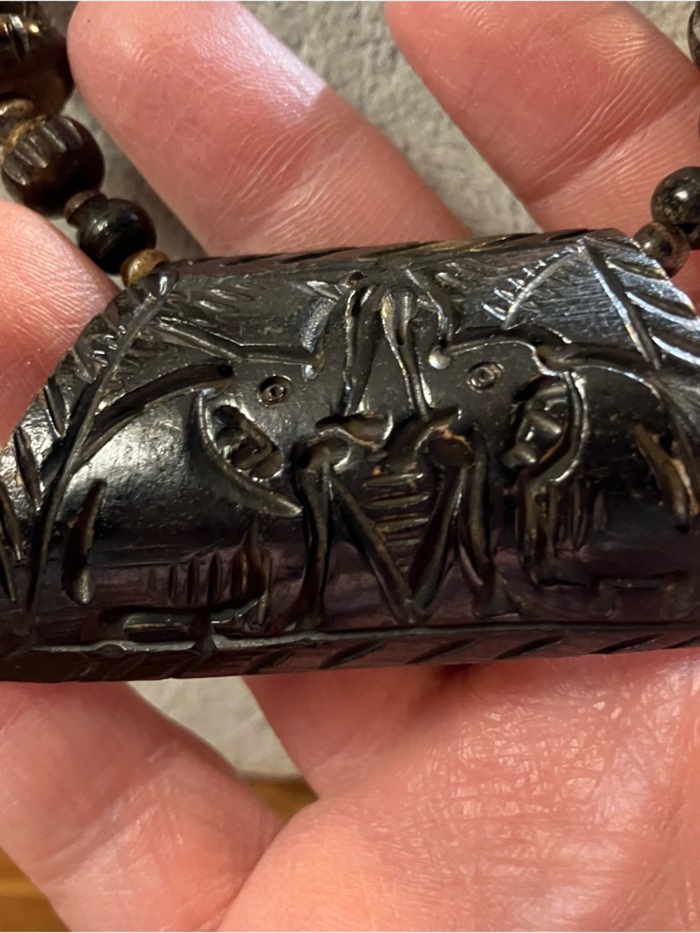 Vintage Tribal African Safari Carved Elephant Trunk Up Necklace 26”